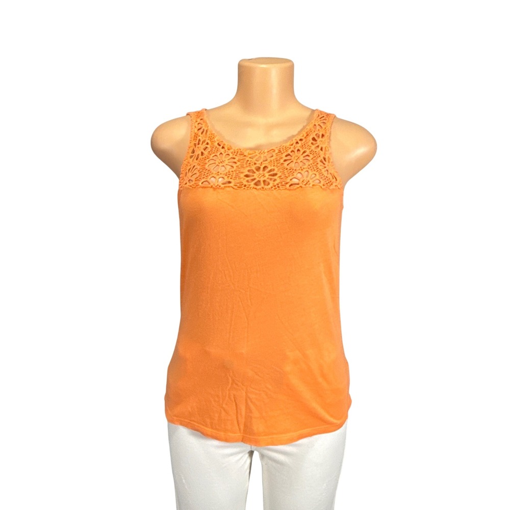 Gap Womens Orange Floral Crochet Lace Yoke Sleeveless Knit Top Size XS Boho
